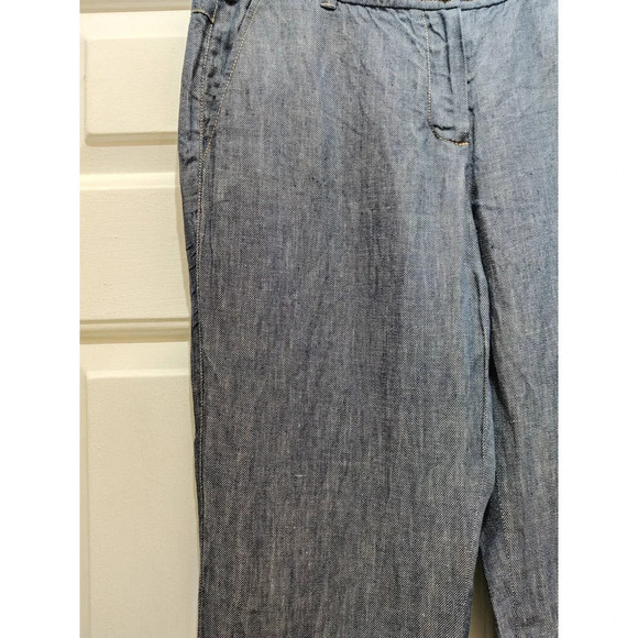 Talbots Chambray Blue 100% Linen Straight Leg Mid Rise Pants Size 8 - Picture 7 of 8